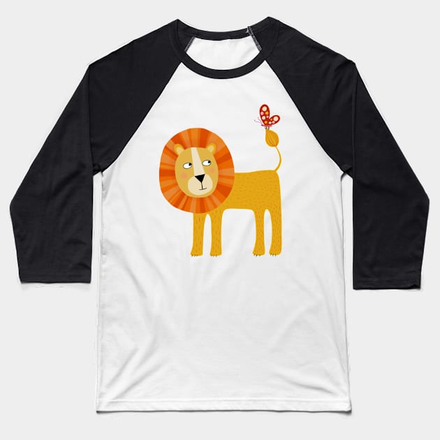 Lion Looking at a Butterfly Baseball T-Shirt by NicSquirrell